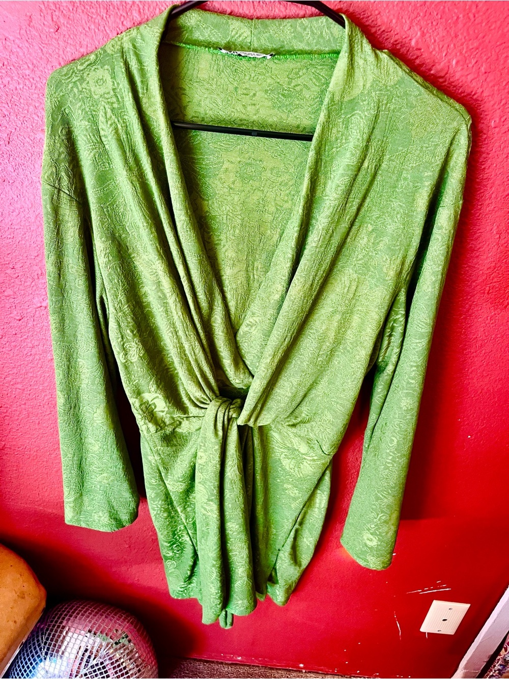 Zara Lime Green Tie-Waist Wrap Mini Dress